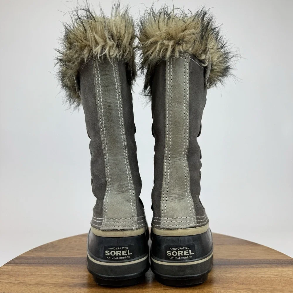 Womens Sorel Joan of Arctic Faux Fur Gray Leather Waterproof Snow Boots Size 7 M